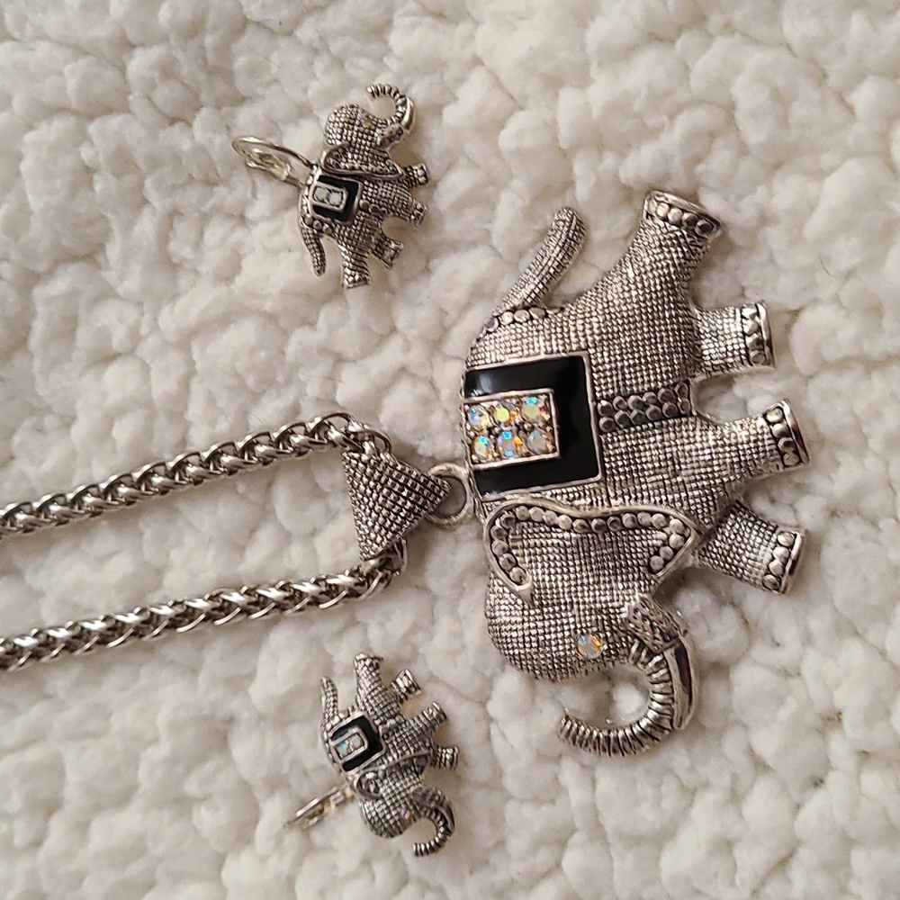 Elephant Pendant and Earring Set